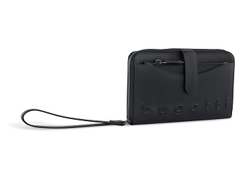 Кошелёк женский BUGATTI Daphne с ключницей, чёрный цвет, воловья кожа/полиэстер, 19х3х11 см