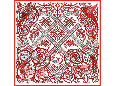 Платок Русское сердце 100% шёлк